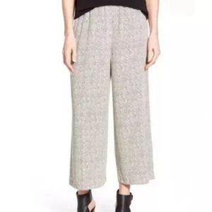 Eileen Fisher Wide Leg Crop Pants Women M Broken Chevron Tencel Ivory Black $238